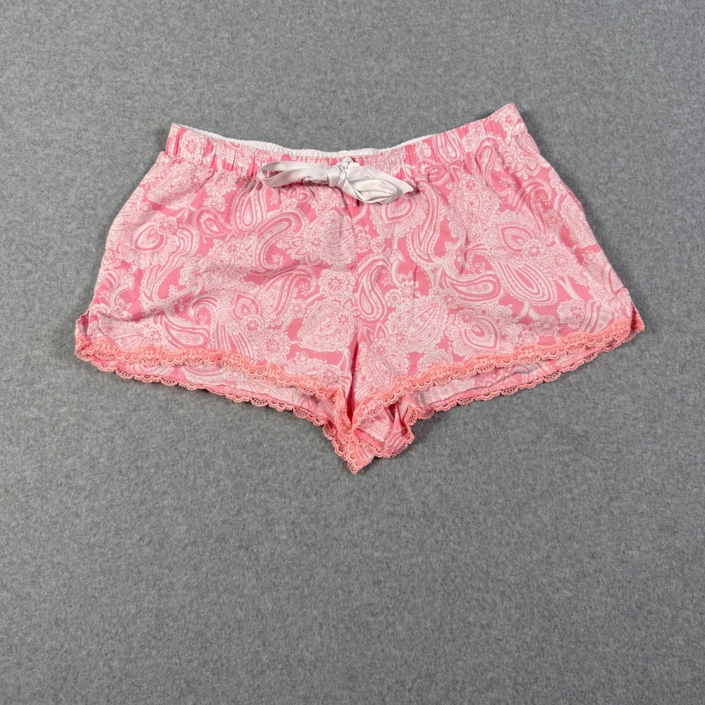 Victorias Secret Pink Paisley Cotton Pajama Shorts Lace Trim Size Medium